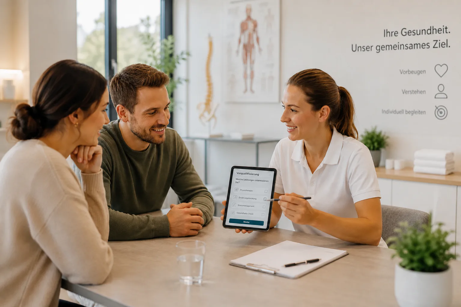 Arzt im Gespräch mit Patienten in einer modernen Praxis